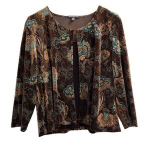 Vintage Briggs Top 3X Brown Velvet Faux Twin Set Green‎ Floral Goblincore Fairy